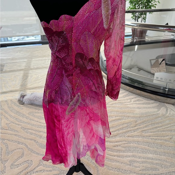 Hanae Mori Dresses & Skirts - Vintage Hanae Mori Vibrant Fuchsia Hand Beaded Asymmetrical Dress